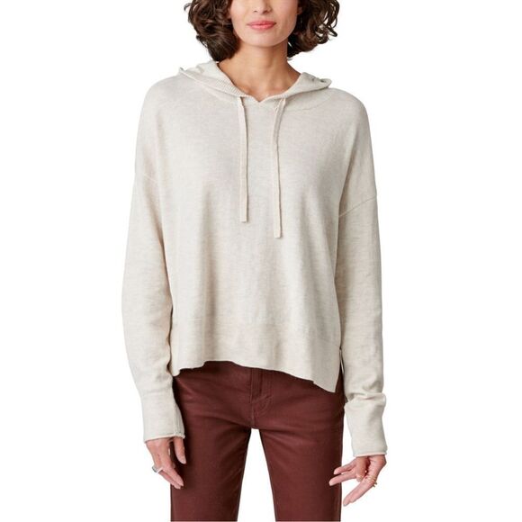 Lucky Brand L Cream Heather Oat Fine Knit Cloud Soft Hooded Pullover Sweater - Picture 1 of 16